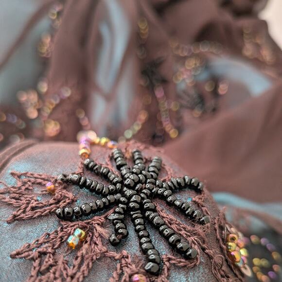 Vintage Papell Prom Dress Silk Maxi Gown 6 Blue Brown Y2K Fairy Goth Whimsigoth - Picture 13 of 13